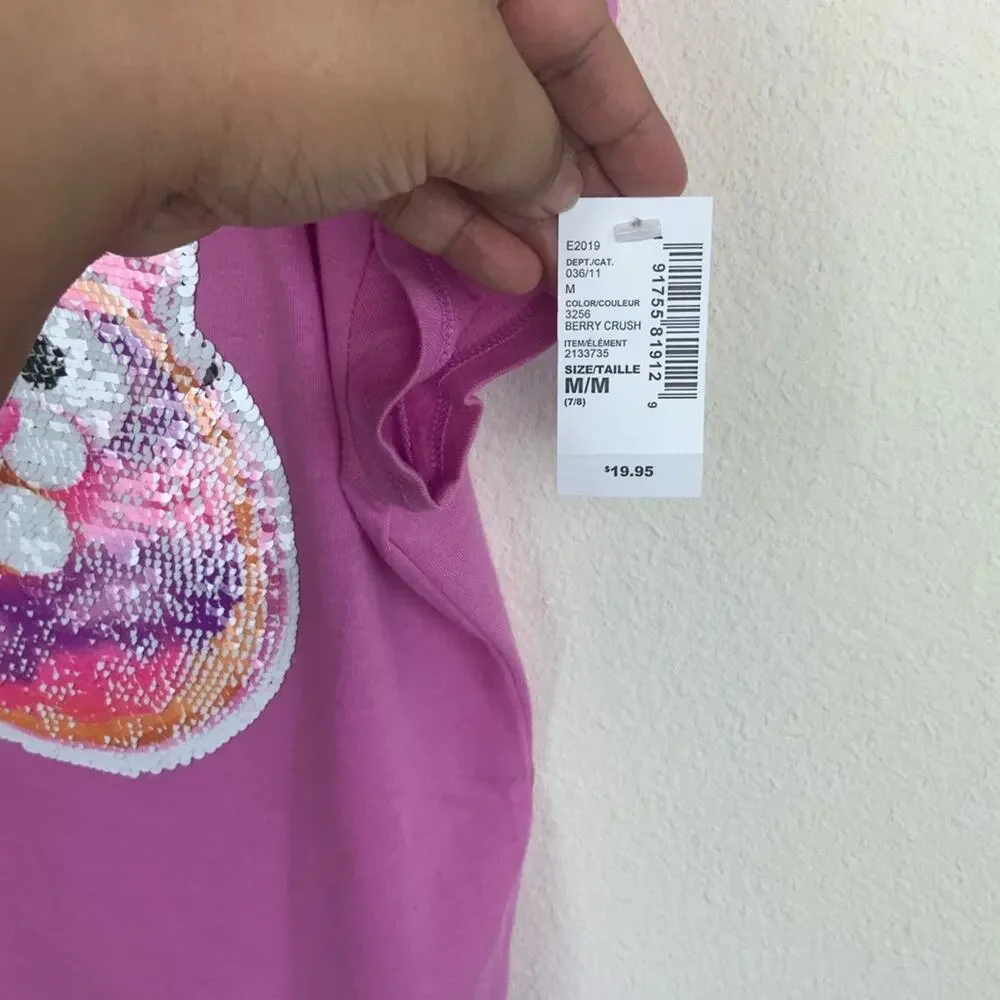 Children’s Place Flip Sequin Owl Top Pink Size M